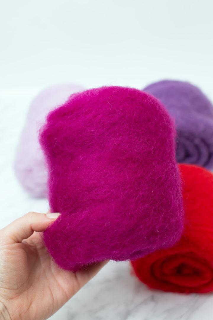 Deep Pink Beet Carded Merino Wool