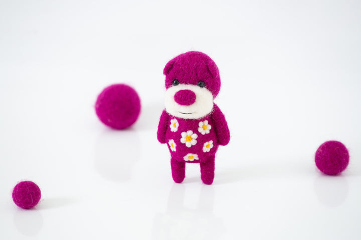 Needle Felted Deep Pink Bear