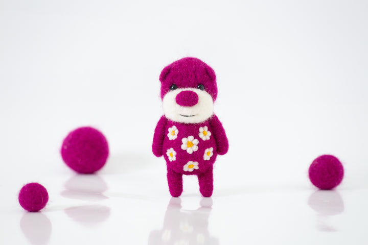 Needle Felted Deep Pink Bear