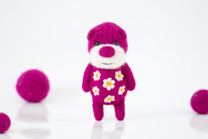 Needle Felted Deep Pink Bear