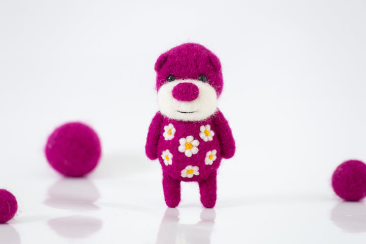 Needle Felted Deep Pink Bear