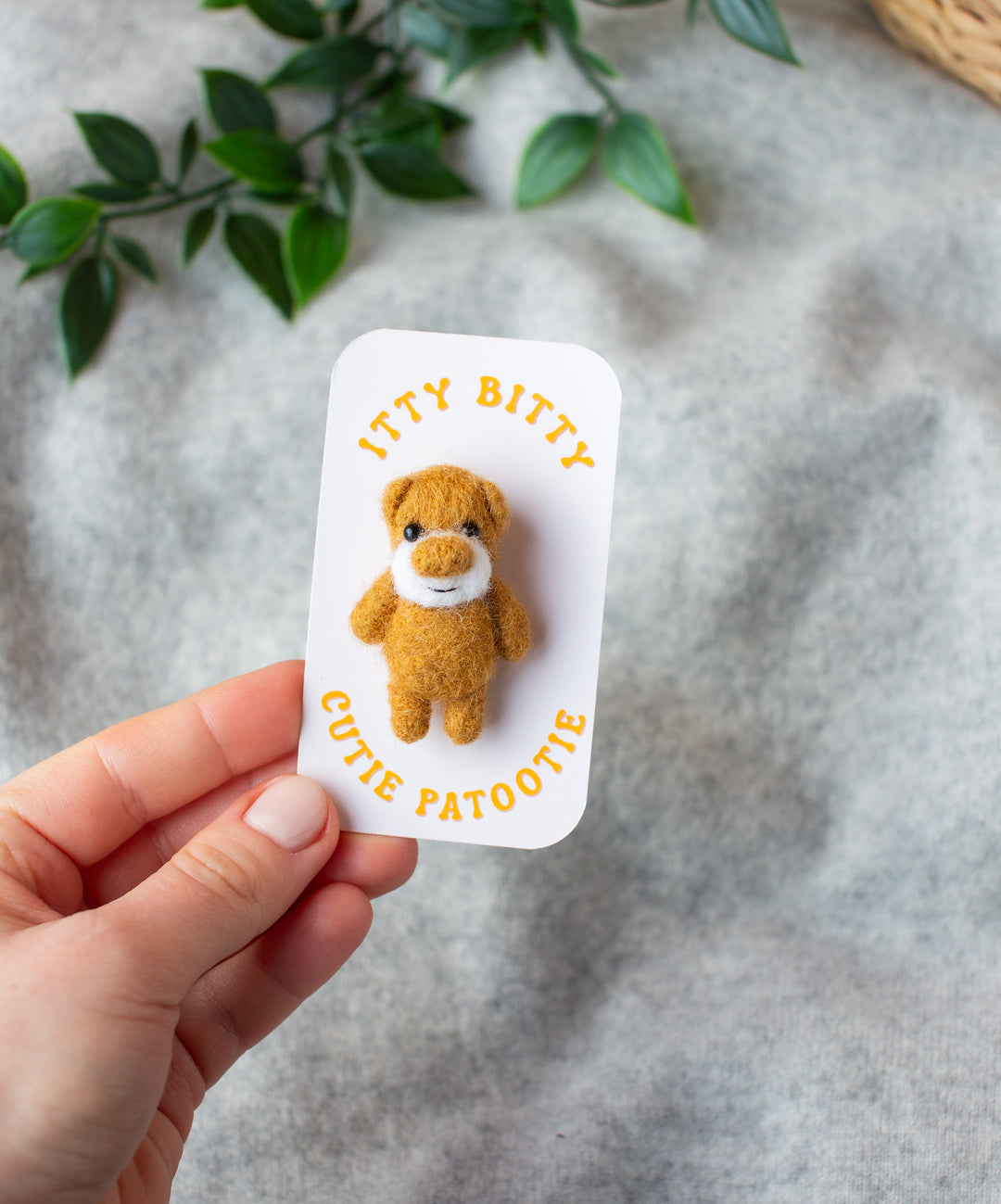 Miniature felted teddy bear pin - unique needlefelt bear brooch