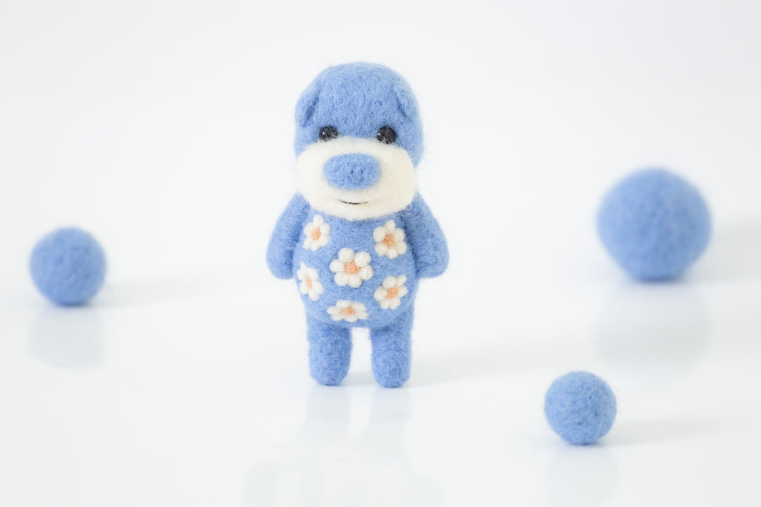 Needle Felted Sky Blue Bear