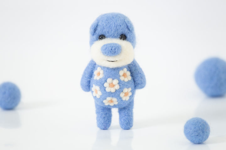 Needle Felted Sky Blue Bear