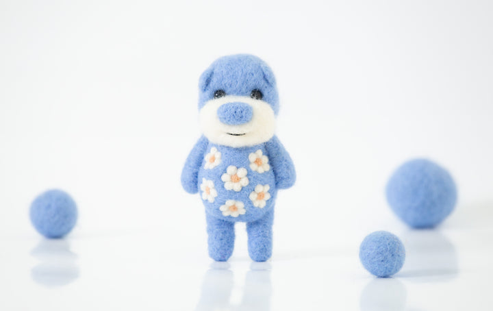 Needle Felted Sky Blue Bear