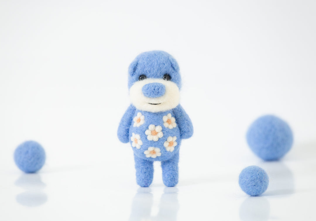 Needle Felted Sky Blue Bear