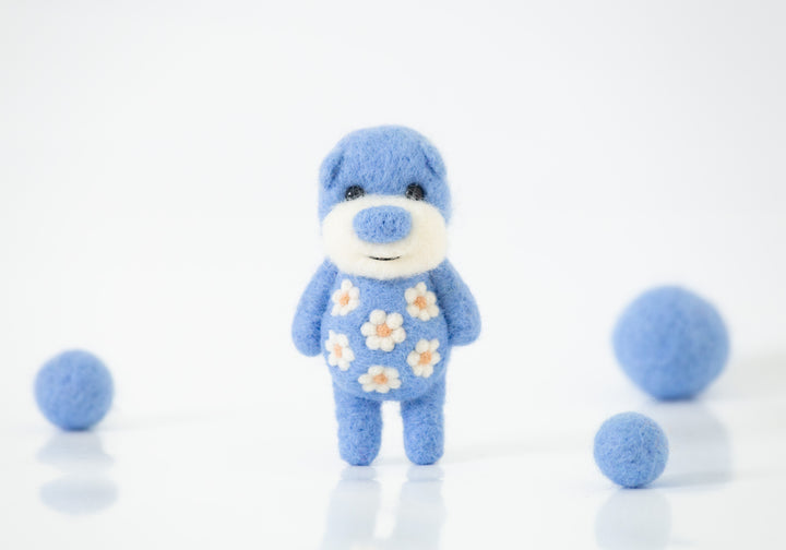 Needle Felted Sky Blue Bear