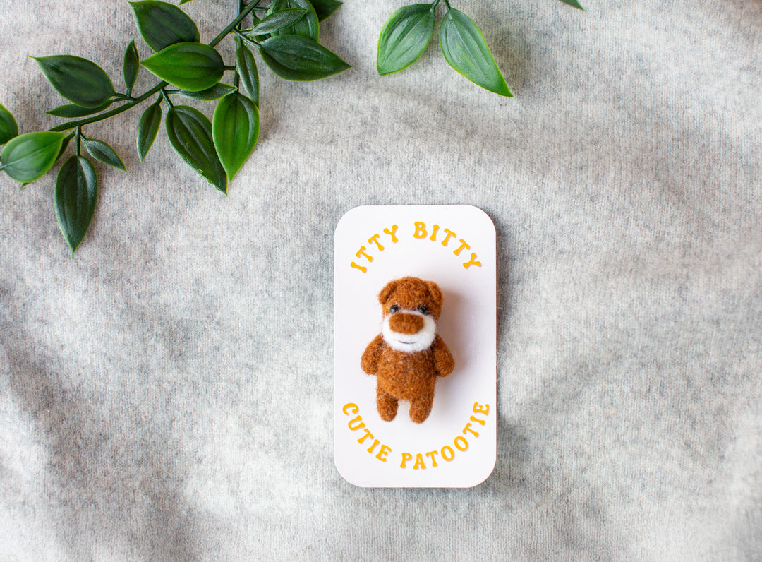 Miniature felted teddy bear pin - unique needlefelt bear brooch