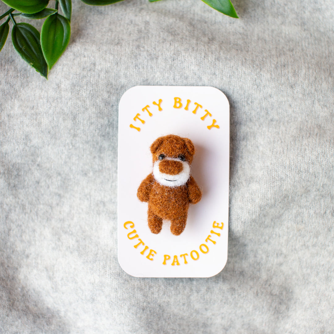 Miniature felted teddy bear pin - unique needlefelt bear brooch