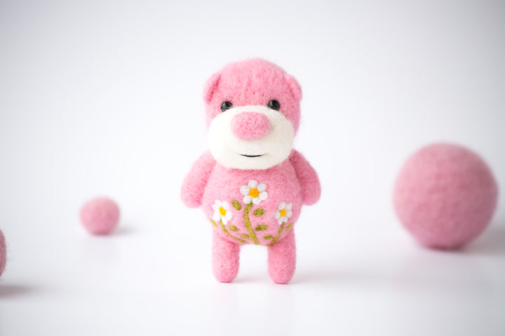 Needle Felted Pink Blossom Bear