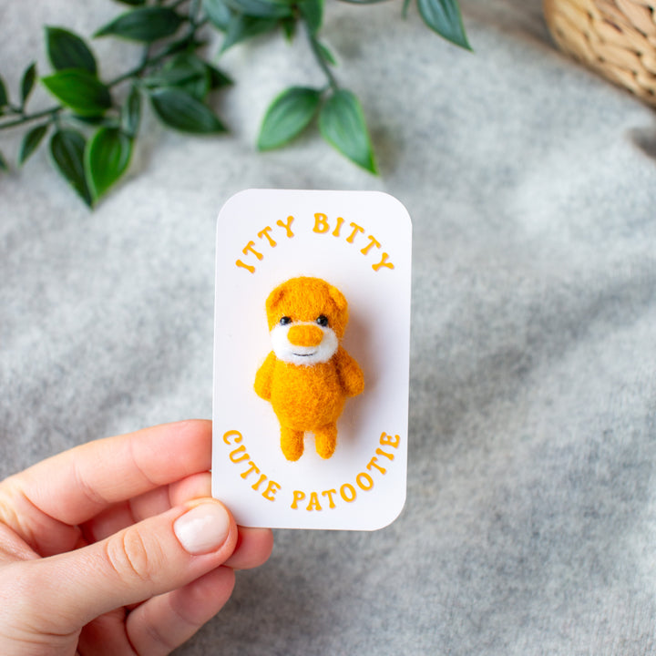 Felted Bear Brooch – Needle Felted Teddy Lapel Pin