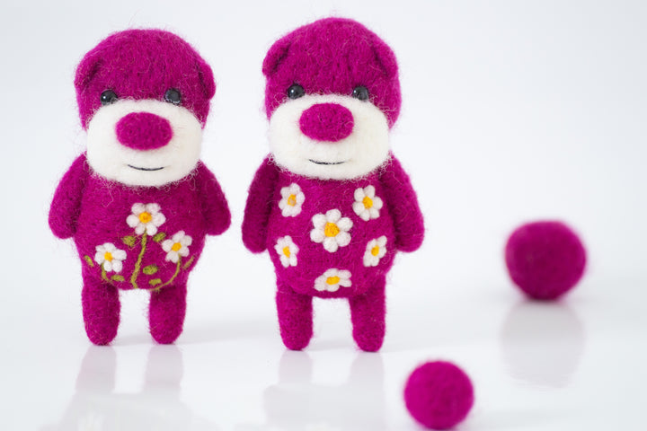 Needle Felted Beetroot Pink Bear