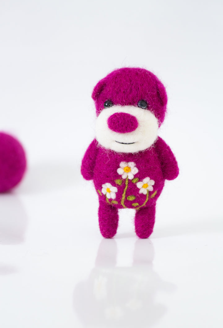 Needle Felted Beetroot Pink Bear