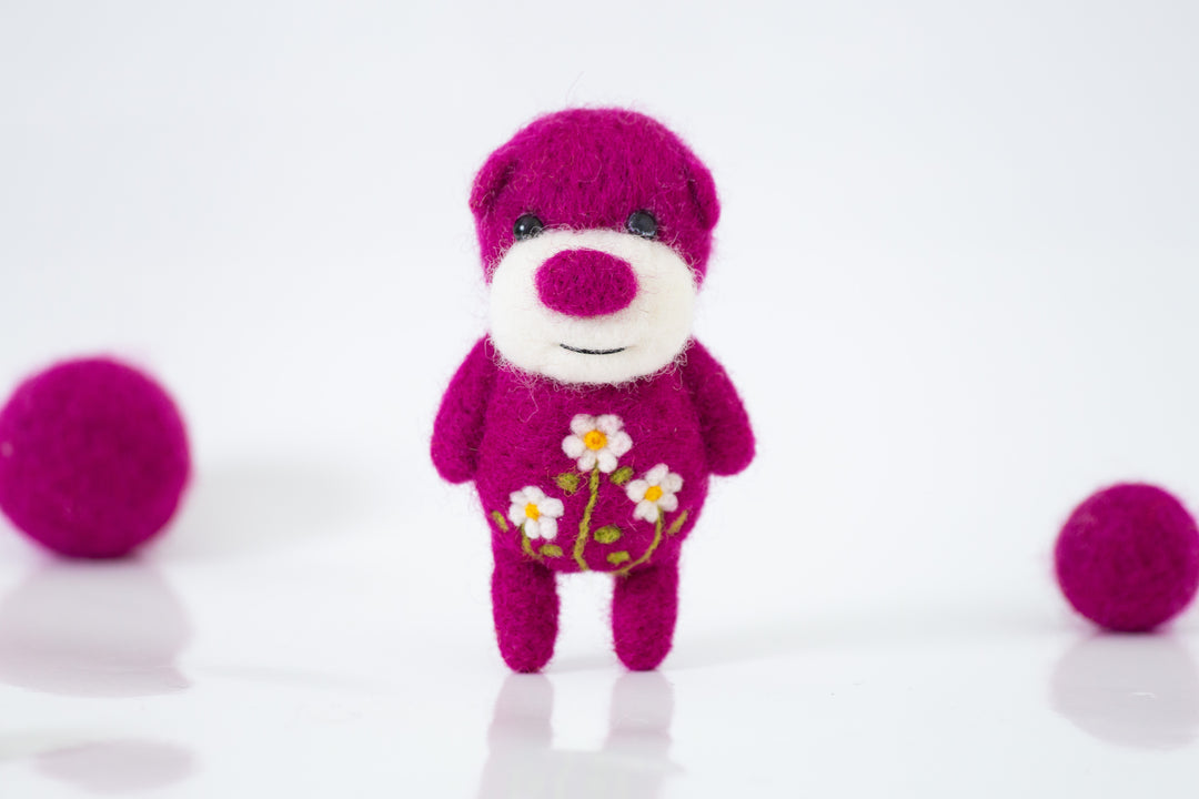 Needle Felted Beetroot Pink Bear