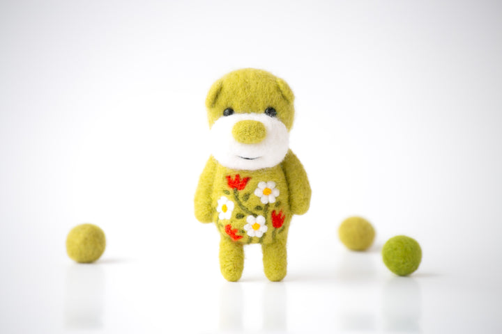 Needle Felted Green Blossom Bear