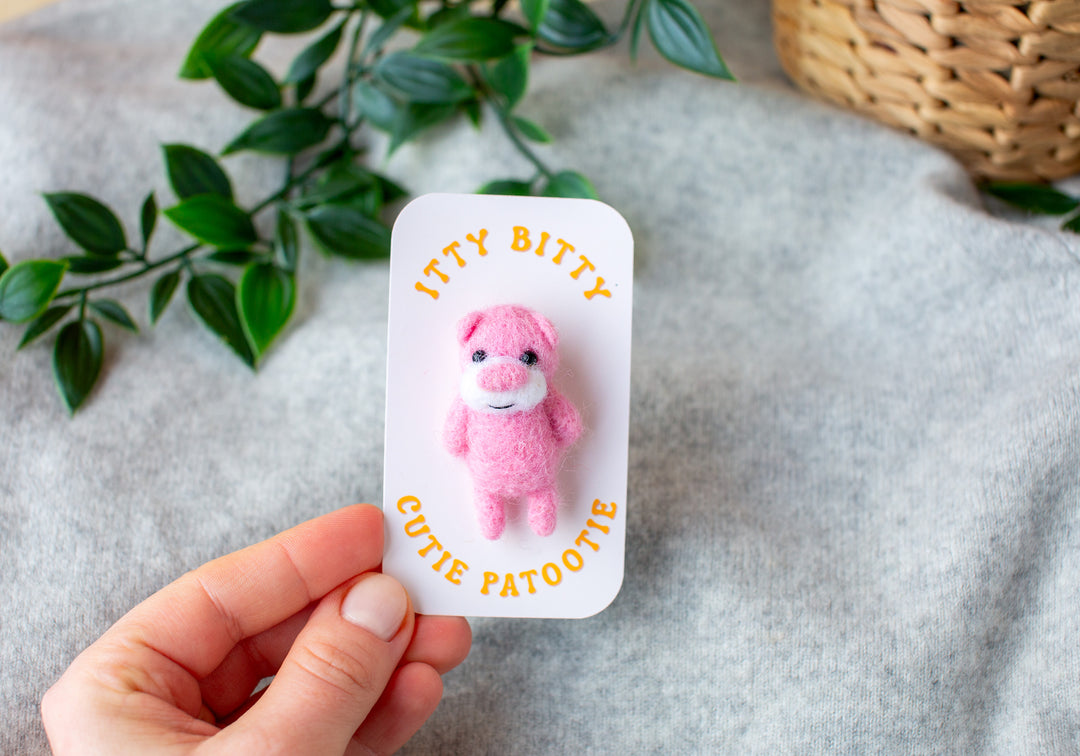 Felted Pink Teddy Bear Brooch – Needle Felted Lapel Pin