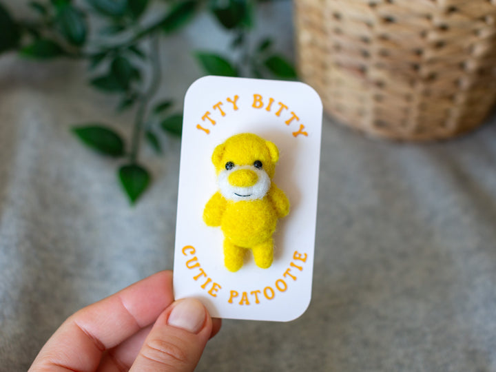 Bear Brooch - Felted Yellow Teddy Bear Pin
