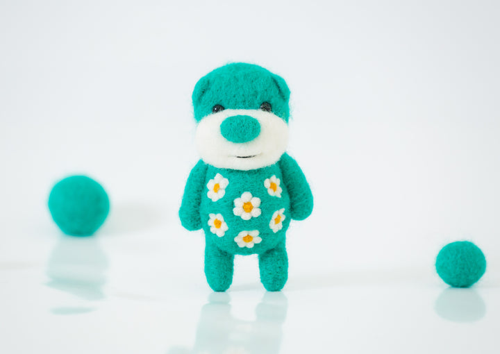 Needle Felted Electric Green Bear
