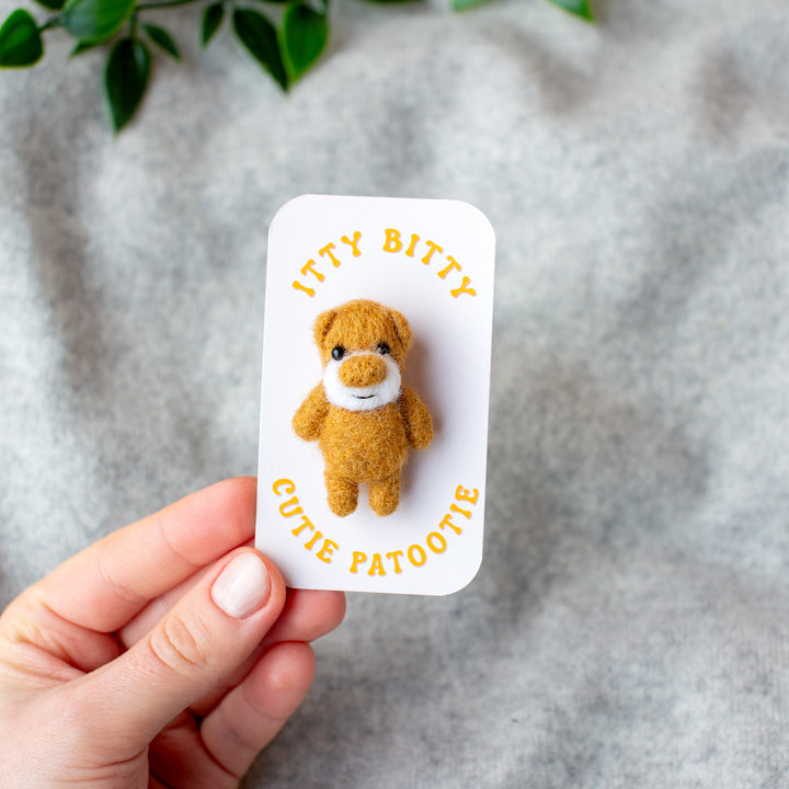 Miniature felted teddy bear pin - unique needlefelt bear brooch
