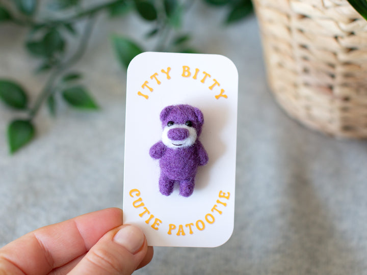 Needle Felted Teddy Bear Brooch – Miniature Animal Lapel Pin