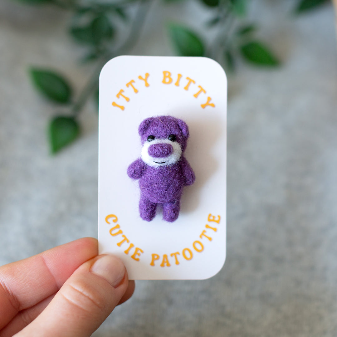 Needle Felted Teddy Bear Brooch – Miniature Animal Lapel Pin