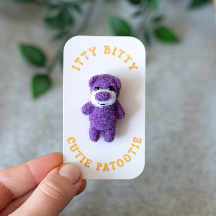 Needle Felted Teddy Bear Brooch – Miniature Animal Lapel Pin