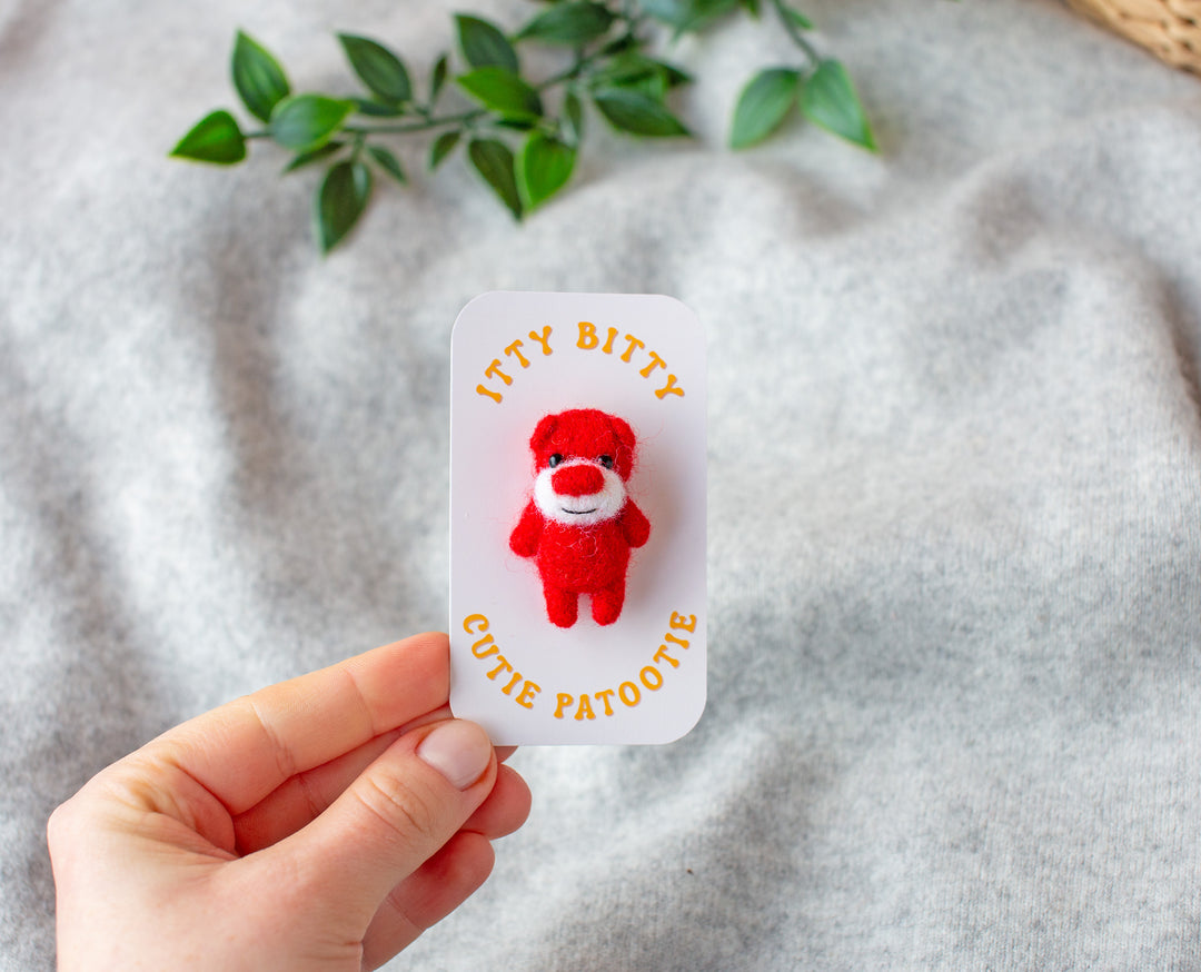 Felted Bear Brooch – Needle Felted Teddy Lapel Pin