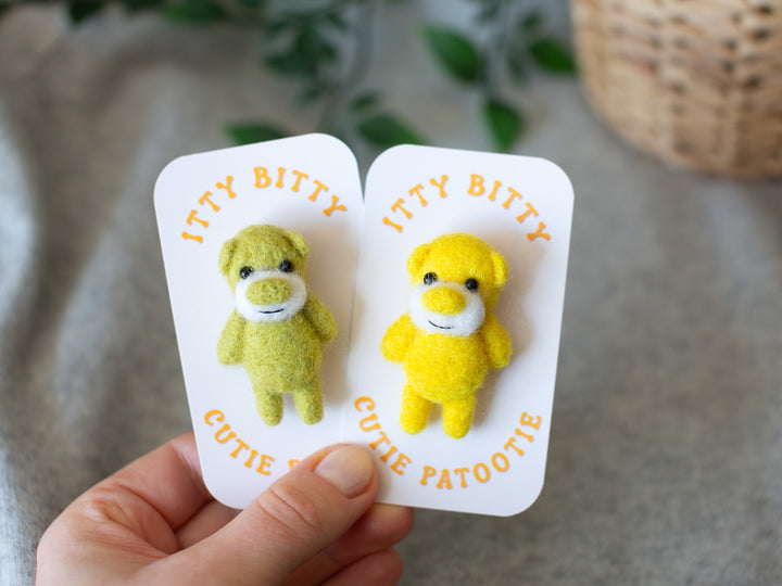 Bear Brooch - Felted Yellow Teddy Bear Pin