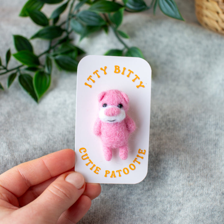 Felted Pink Teddy Bear Brooch – Needle Felted Lapel Pin