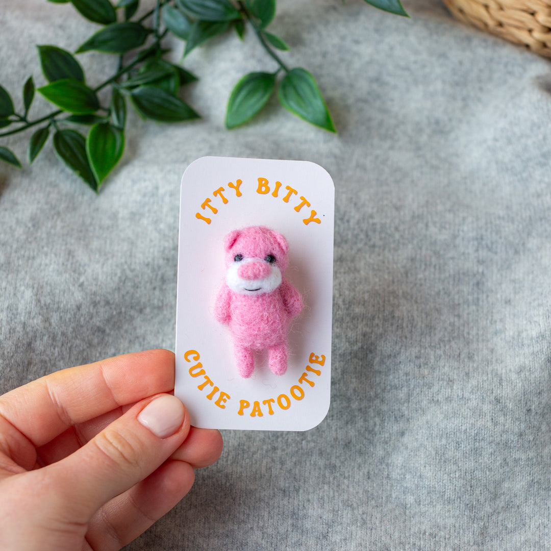 Felted Pink Teddy Bear Brooch – Needle Felted Lapel Pin