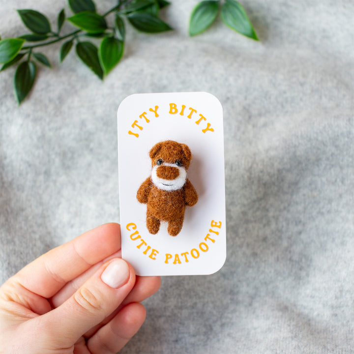Miniature felted teddy bear pin - unique needlefelt bear brooch