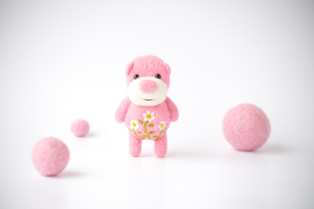 Needle Felted Pink Blossom Bear