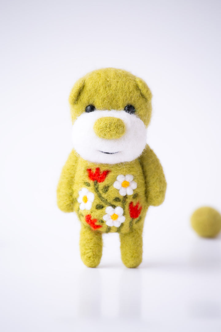Needle Felted Green Blossom Bear