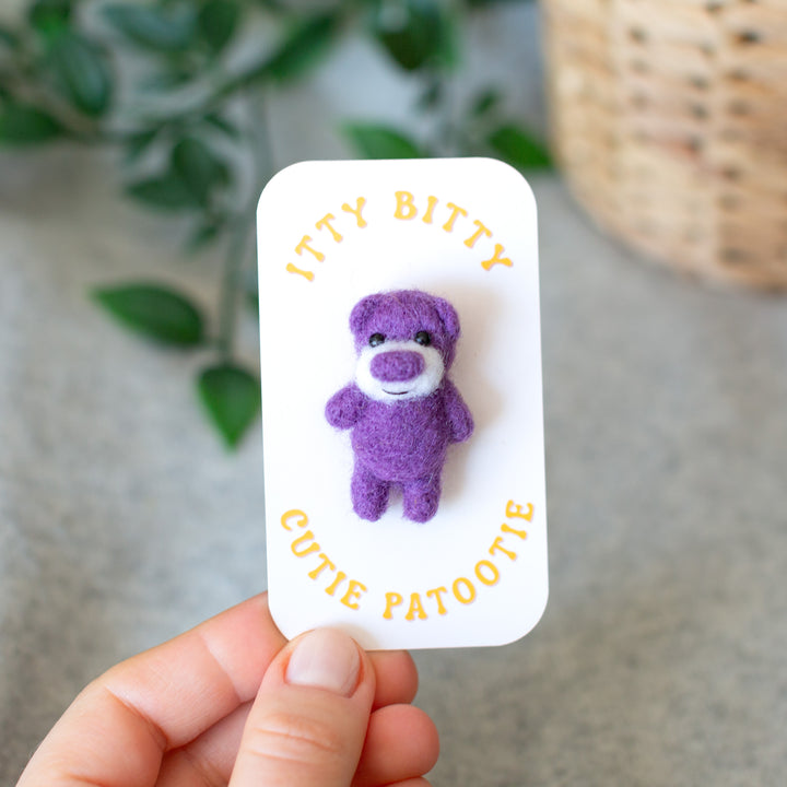 Needle Felted Teddy Bear Brooch – Miniature Animal Lapel Pin