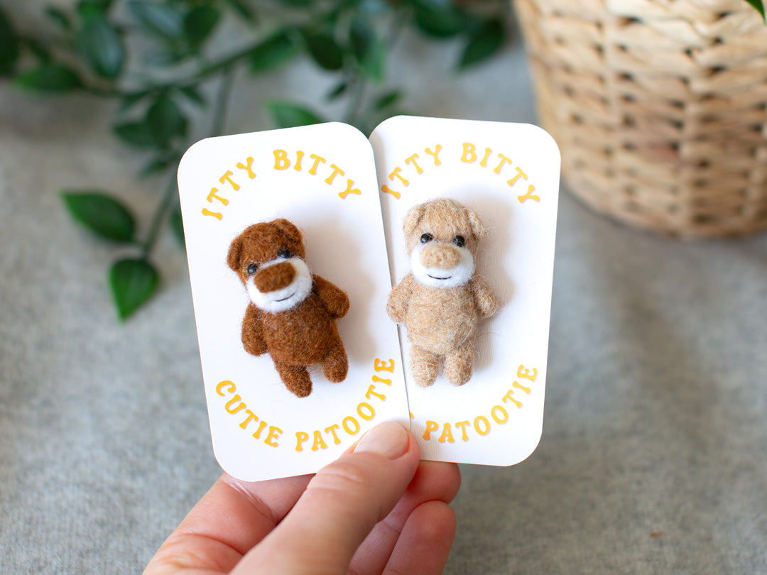 Wedding favor Bear Brooch - Felted light brown Teddy Bear Pin - His and hers babyshower