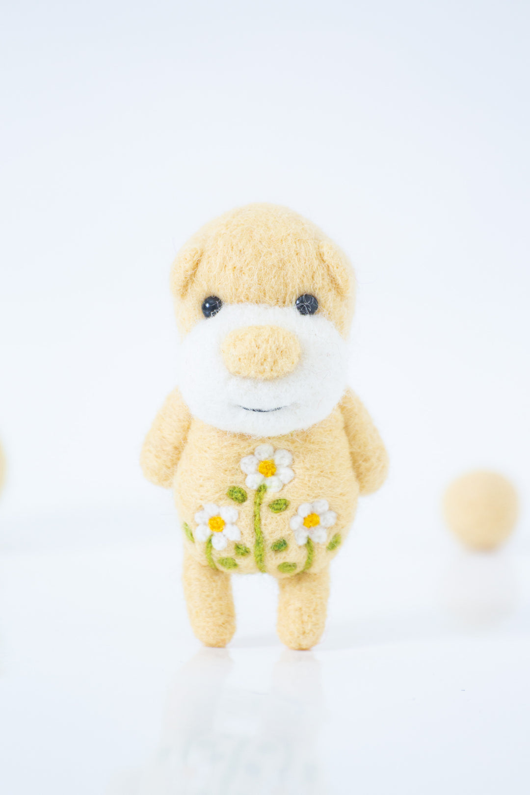 Needle Felted Butter Yellow Flower Bear