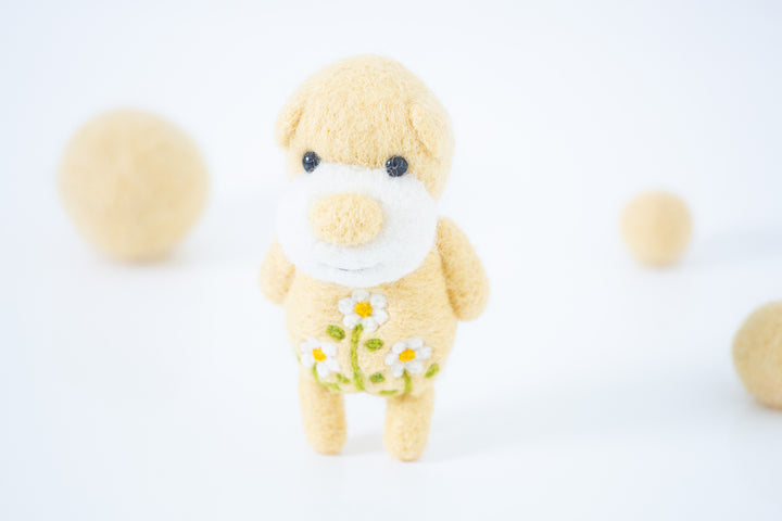 Needle Felted Butter Yellow Flower Bear