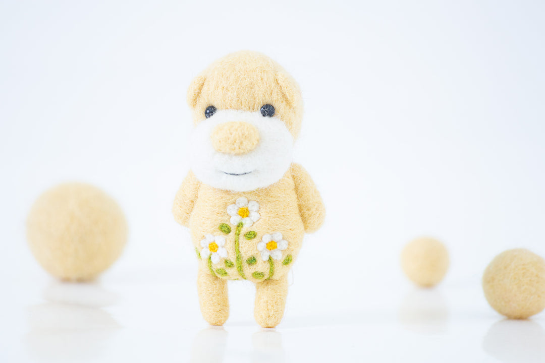 Needle Felted Butter Yellow Flower Bear