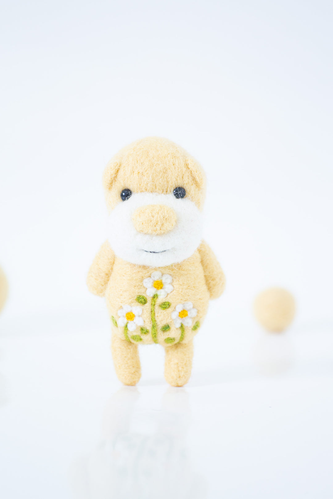 Needle Felted Butter Yellow Flower Bear