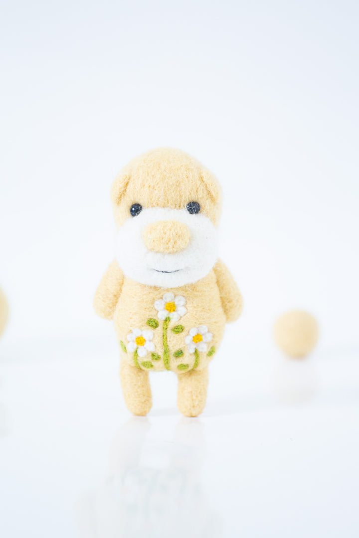 Needle Felted Butter Yellow Flower Bear