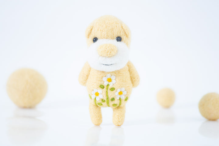 Needle Felted Butter Yellow Flower Bear