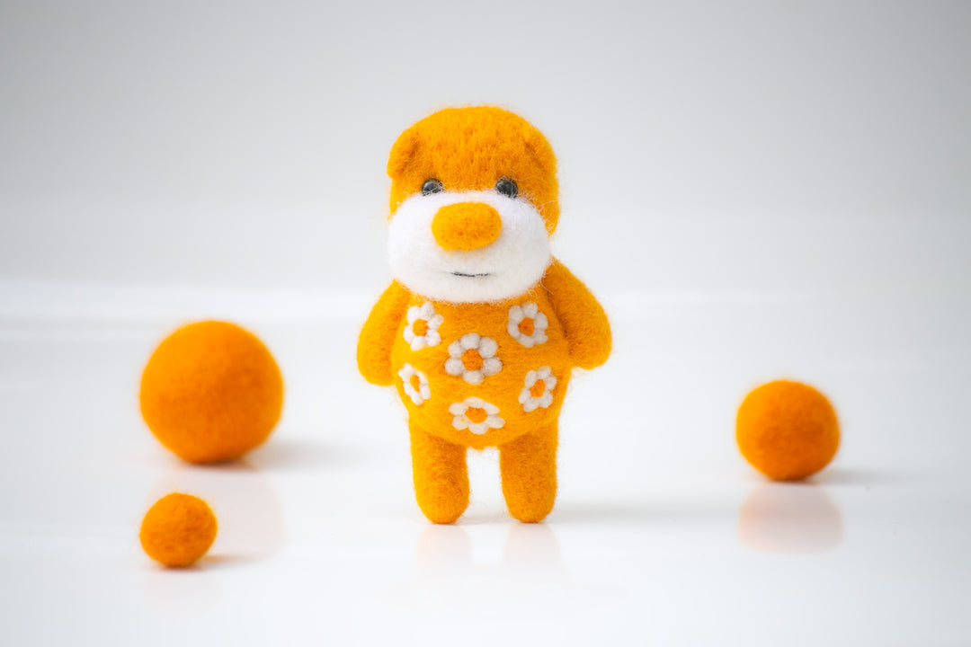 Needle Felted Orange Blossom Bear