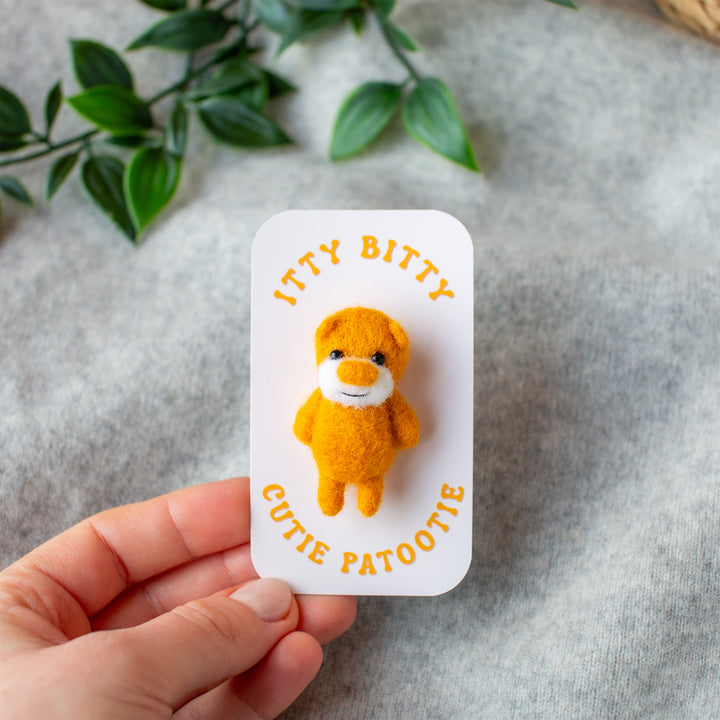 Felted Bear Brooch – Needle Felted Teddy Lapel Pin
