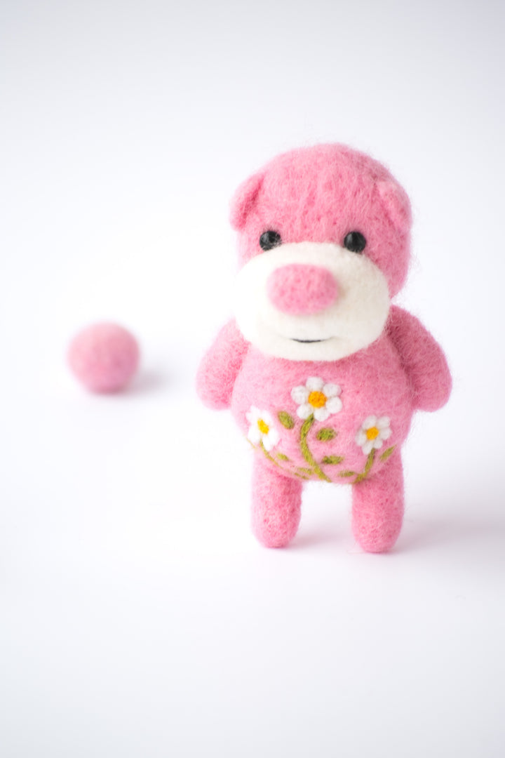 Needle Felted Pink Blossom Bear