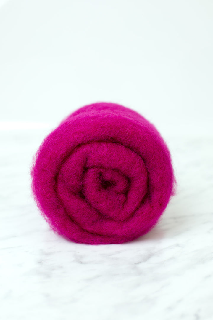 Deep Pink Beet Carded Merino Wool