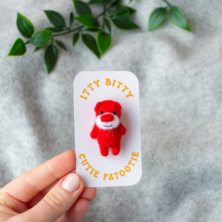 Felted Bear Brooch – Needle Felted Teddy Lapel Pin