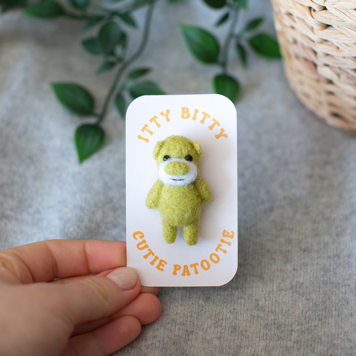 Felted Bear Brooch – Needle Felted Teddy Lapel Pin