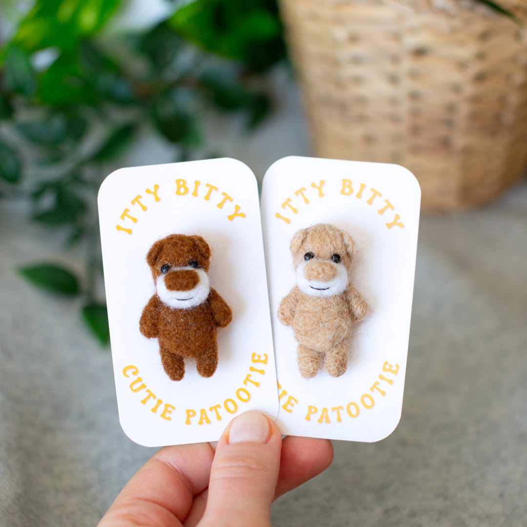 Wedding favor Bear Brooch - Felted light brown Teddy Bear Pin - His and hers babyshower