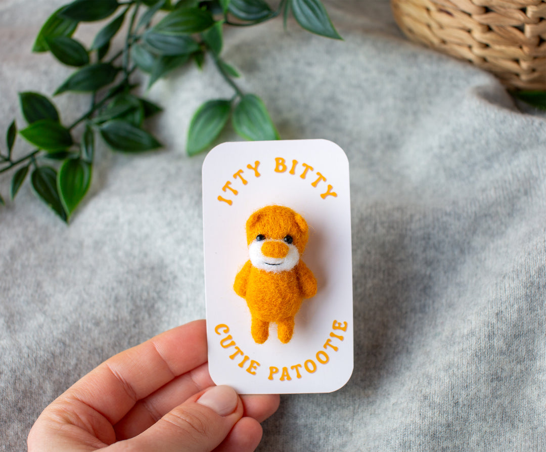 Felted Bear Brooch – Needle Felted Teddy Lapel Pin