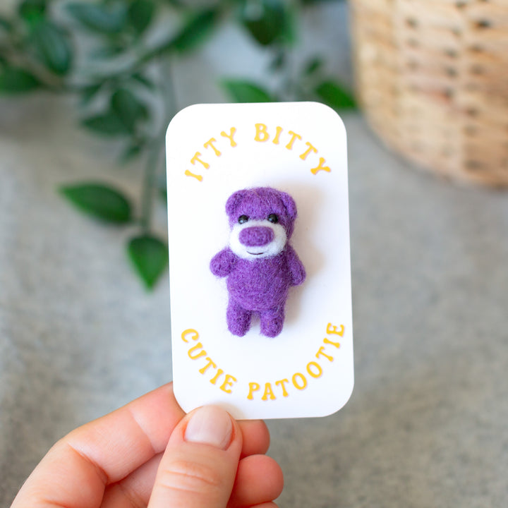 Needle Felted Teddy Bear Brooch – Miniature Animal Lapel Pin